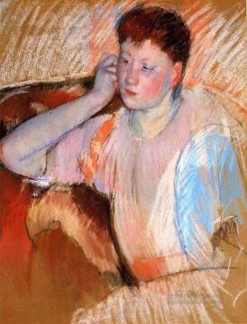  Hand Painting - Clarissa Turned Left with Her Hand to Her Ear mothers children Mary Cassatt
